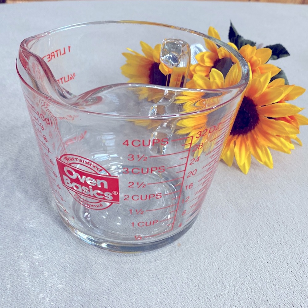 New Anchor Hocking Oven Originals 4 Red Cup Measuring - 32oz - 1 Quart !